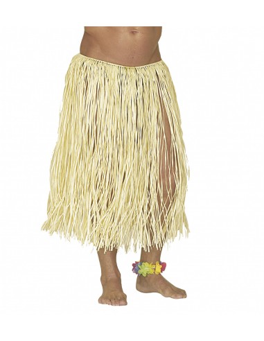 Falda Hawaiana de rafia en color paja 78 cms