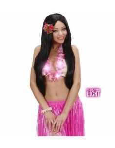 Collar hawaiano rosa con luz 2