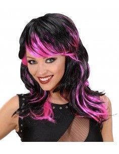 Peluca con mechas rosas